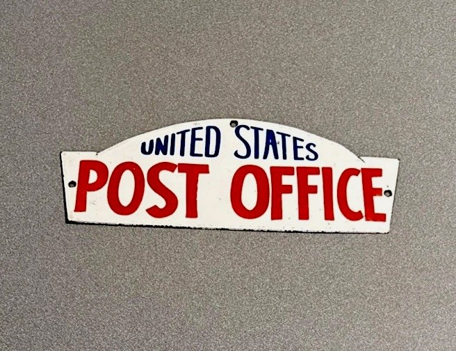 VINTAGE 12” UNITED STATES POST OFFICE PORCELAIN SIGN CAR GAS OIL MOTORCYCLE