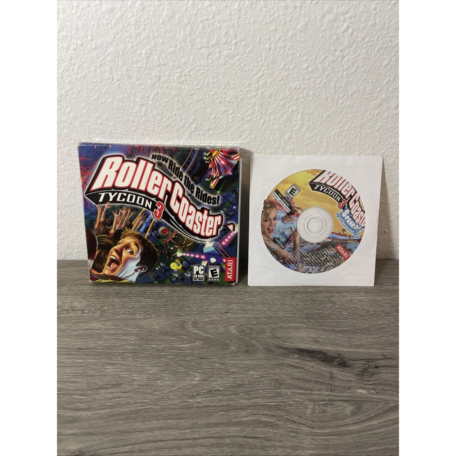 RollerCoaster Tycoon 3 PC Big Box Vintage Game w/ Soaked Expansion Disc