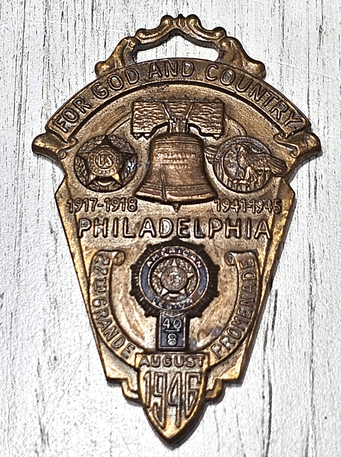 🪖 1946 American Legion Medal Philadelphia WWI WWII Veterans Liberty Bell Bronze