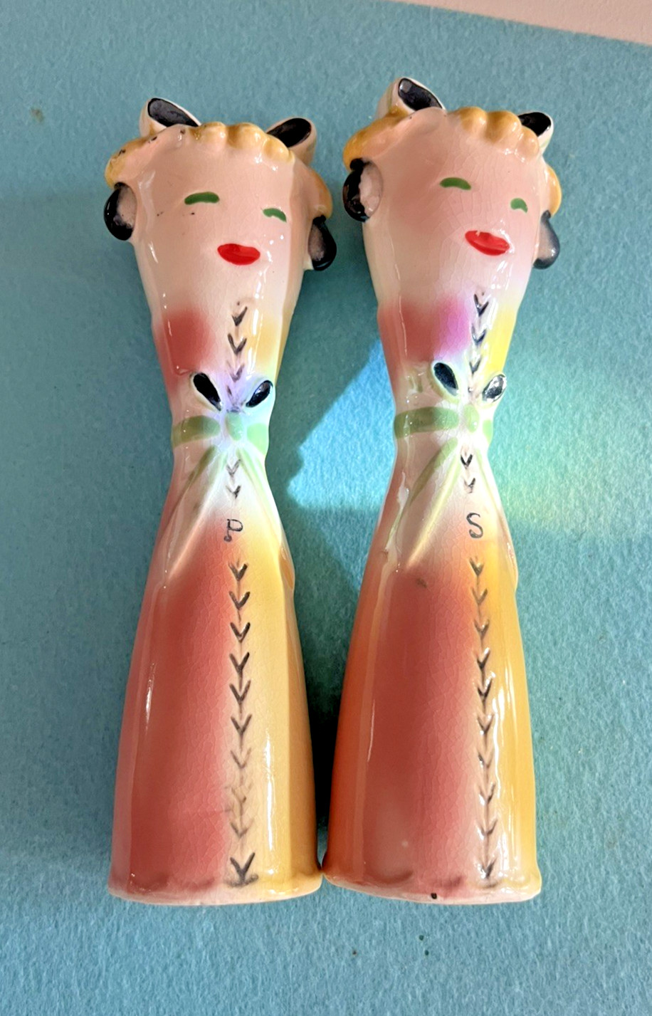 Vintage Salt & Pepper Shakers Tilso 7” Japan Tall Women Anthropomorphic RARE