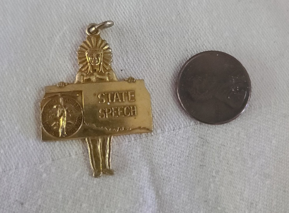 Vtg 1968 Oklahoma STATE SPEECH High School 1st Place Award Pendant INDIAN CHIEF
