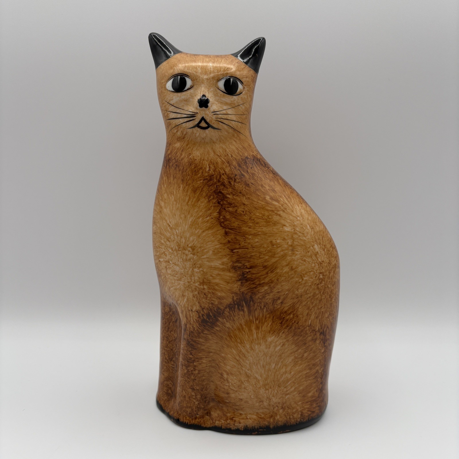 Vintage Folk Art Ceramic Brown Spongeware Cat Figurine MCM Atomic Eyes 9\
