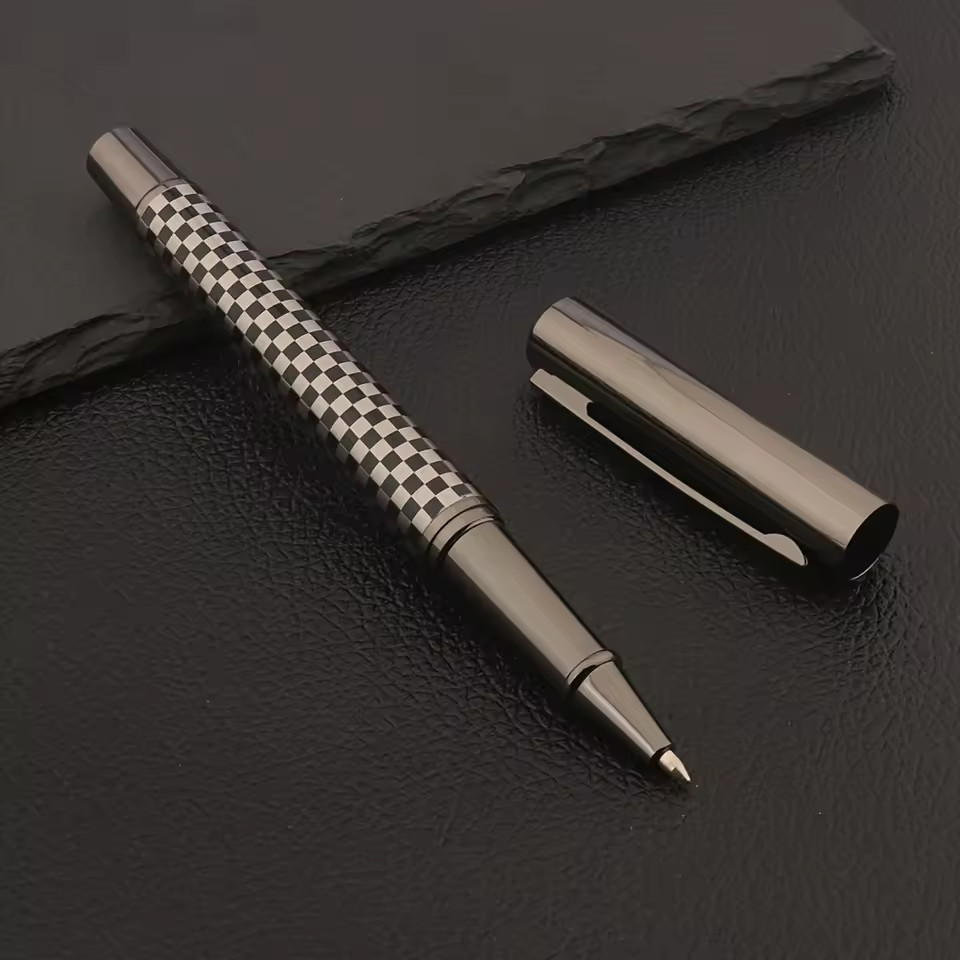 Executive Metal Rollerball Pen, Checkerboard Design, Gunmetal Trim, Office Gift
