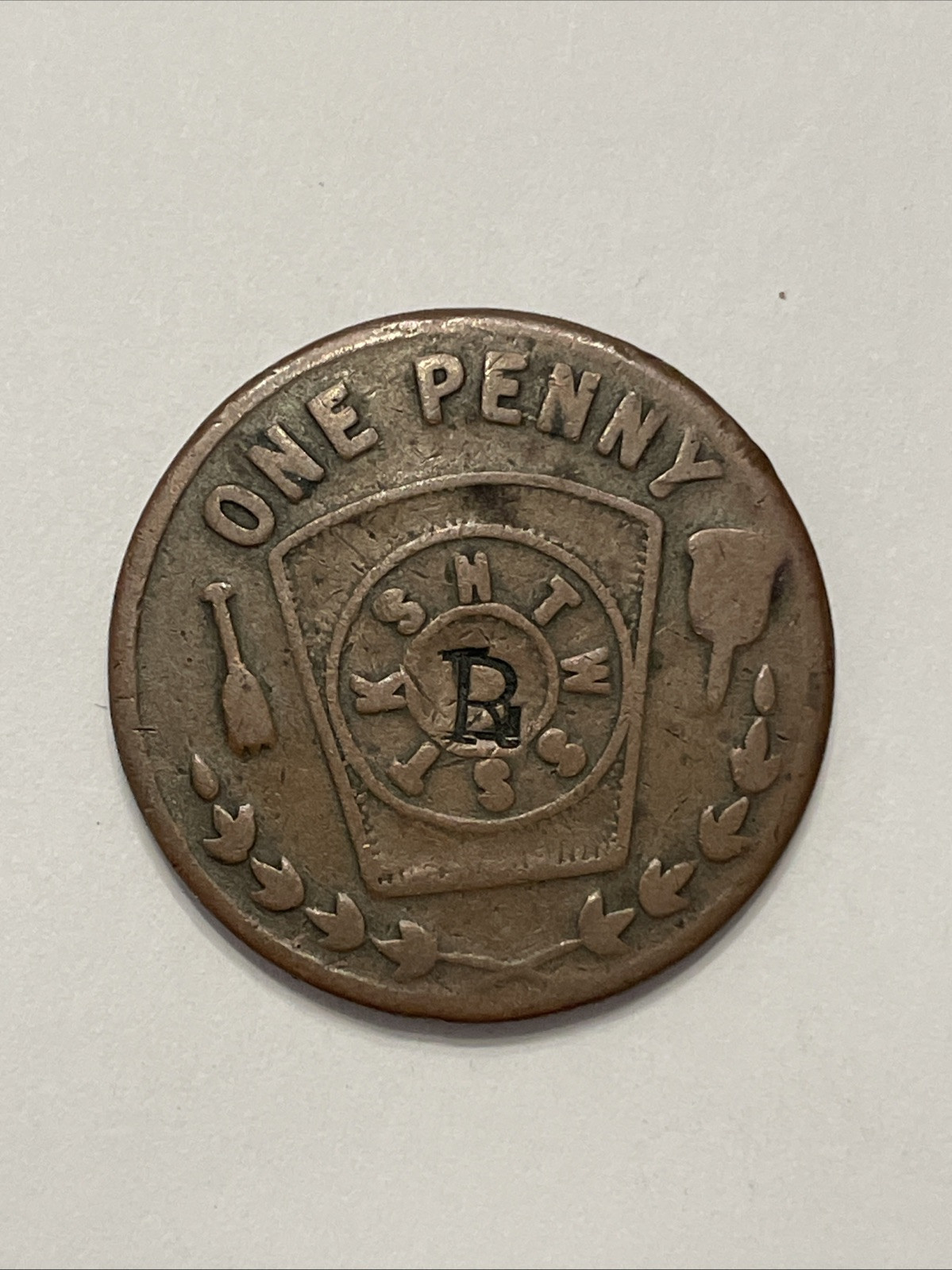 1829 Masonic Penny Unity Chapter Dayton Ohio No. 16 R.A.M. Counterstamped RL