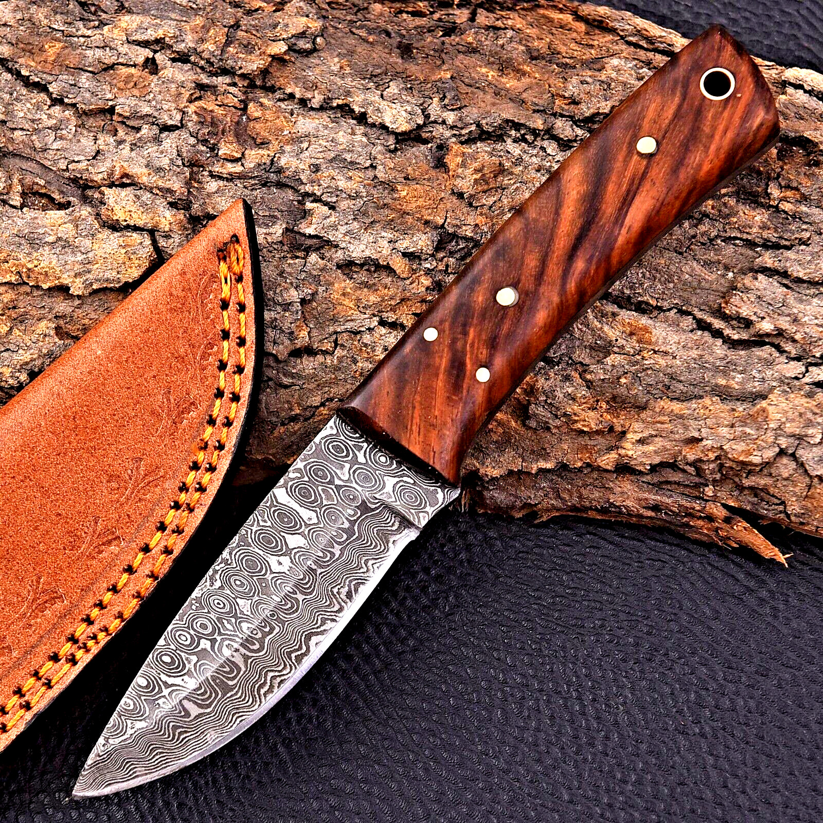 Custom Made Damascus Hunting Skinner Knife Hand Forged Damascus Steel Wood 2900