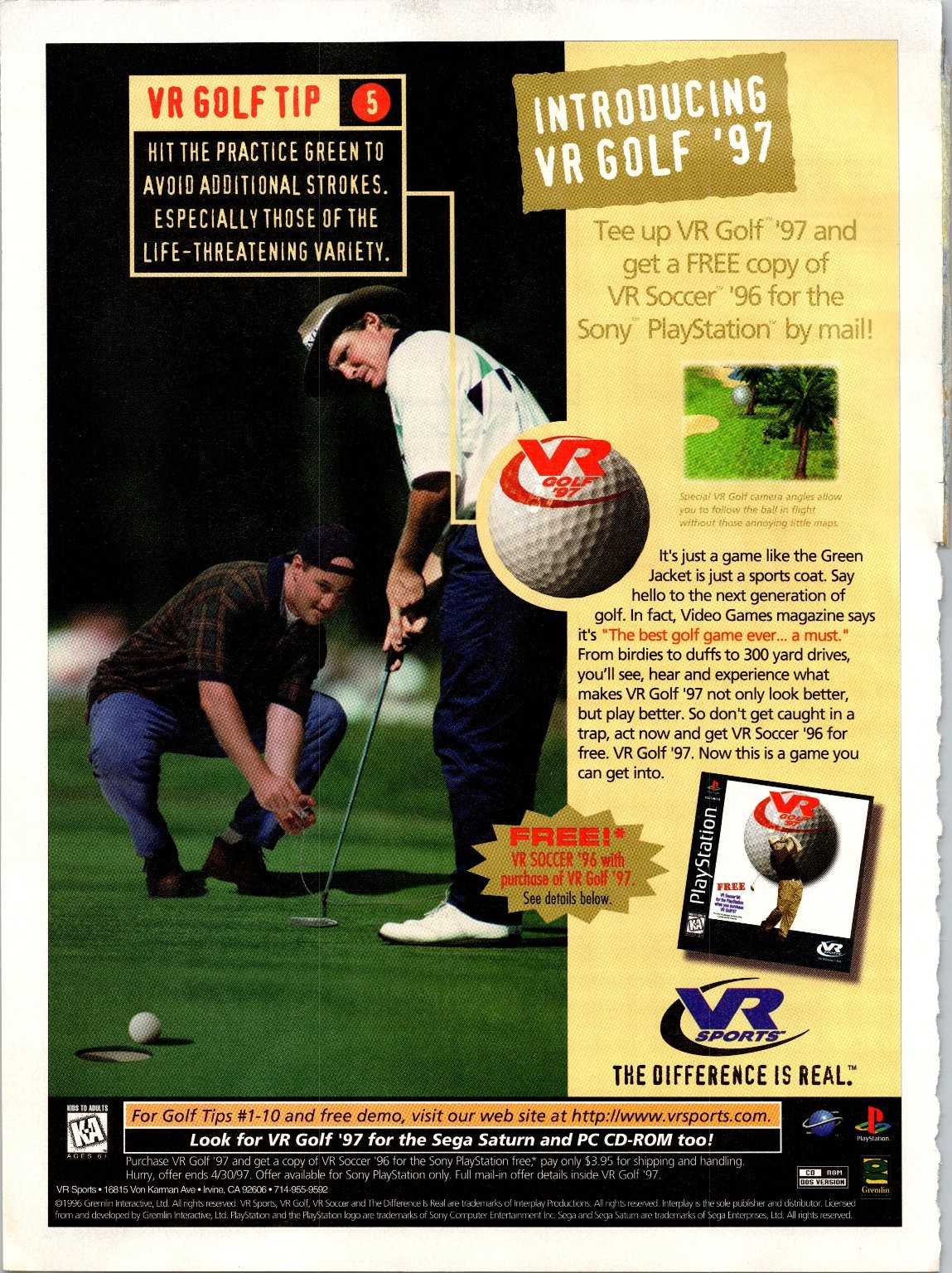 VR Sports VR Golf '97 Magazine Ad PlayStation Sega Saturn PC Vintage 1996