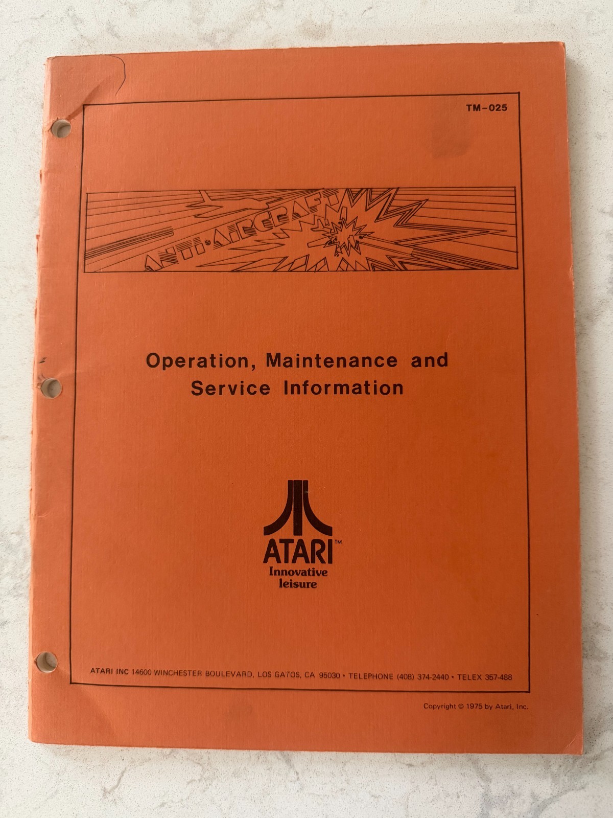 ANTI-AIRCRAFT by ATARI Operation, Maintenance & Service Manual - 1975 Original
