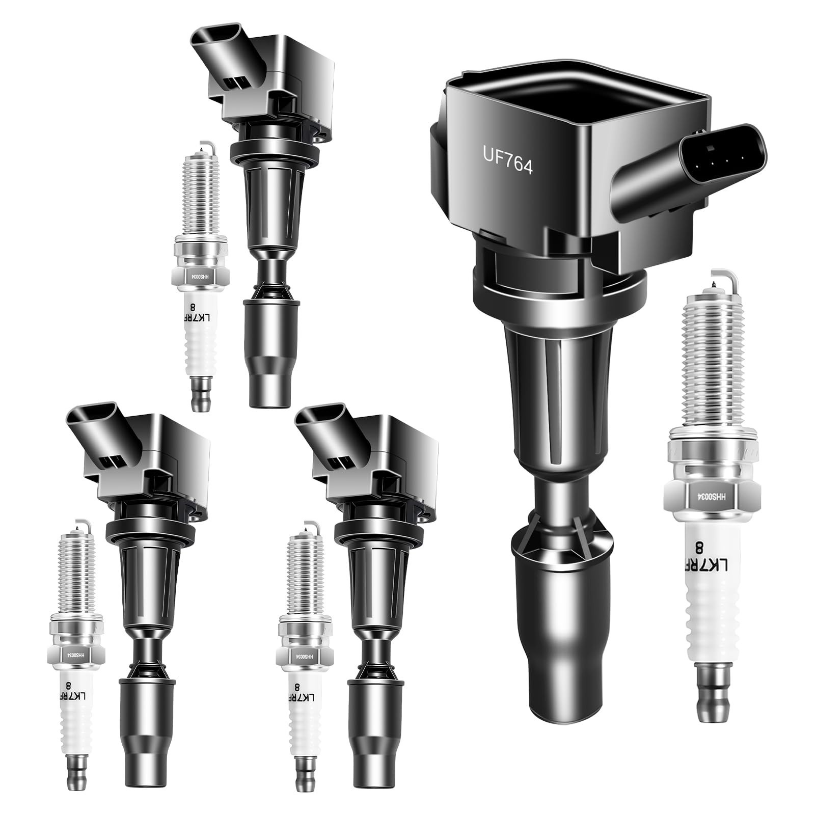 UF764 & 93175 Ignition Coil Pack and Iridium Spark Plugs Set of 4 OE Compatib...