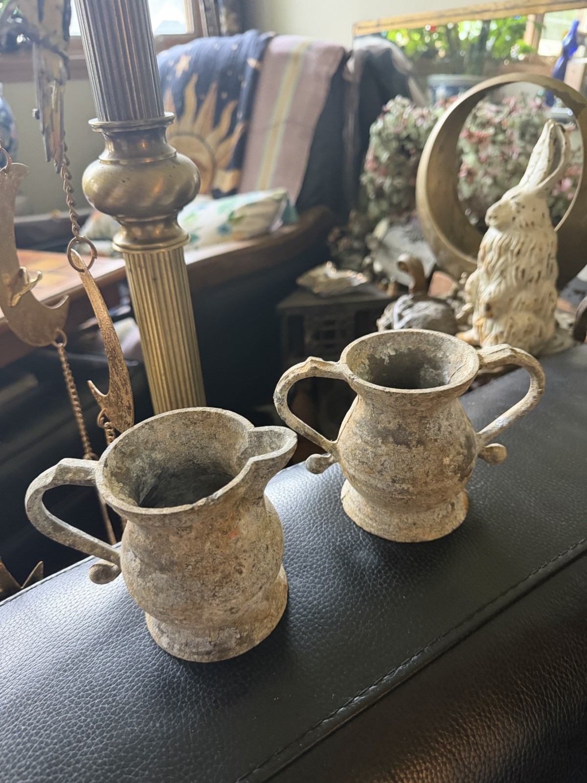 Amazing Antique Medieval Tavern Style Creamer & Sugar Set, Heavily Oxidized