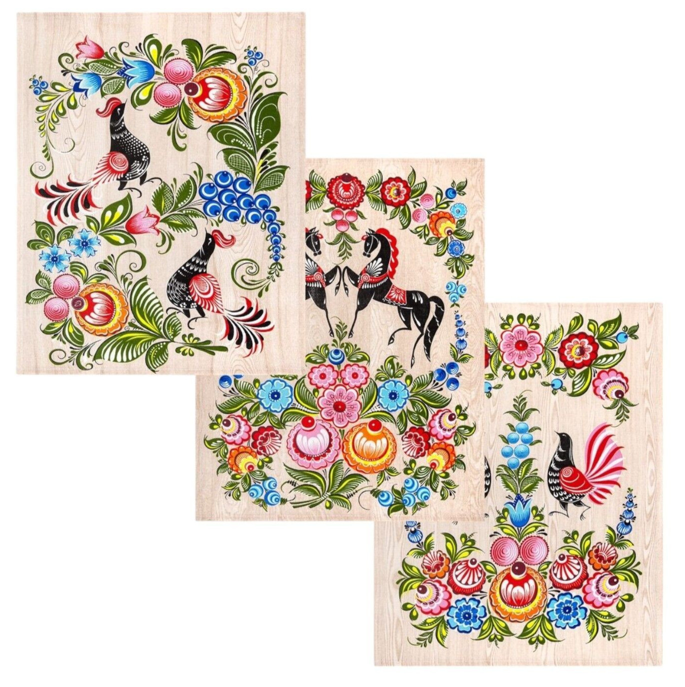 GORODETS PATTERNS 3-Piece Kitchen Towel Set Absorbent Cotton Dishcloth 18x27