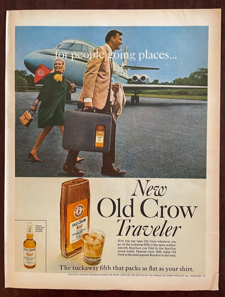 1967 Old Crow Traveler Bourbon Whiskey Vintage Print Ad Kentucky Tuckaway Fifth