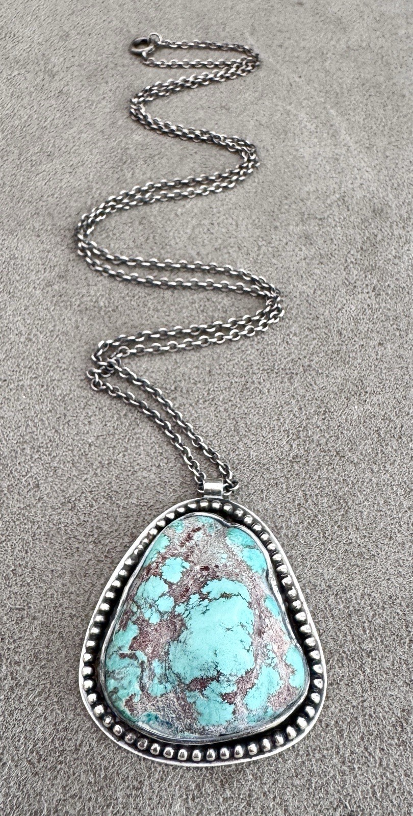 Vtg BIG Navajo TURQUOISE + STERLING Silver Chunky PENDANT + 23
