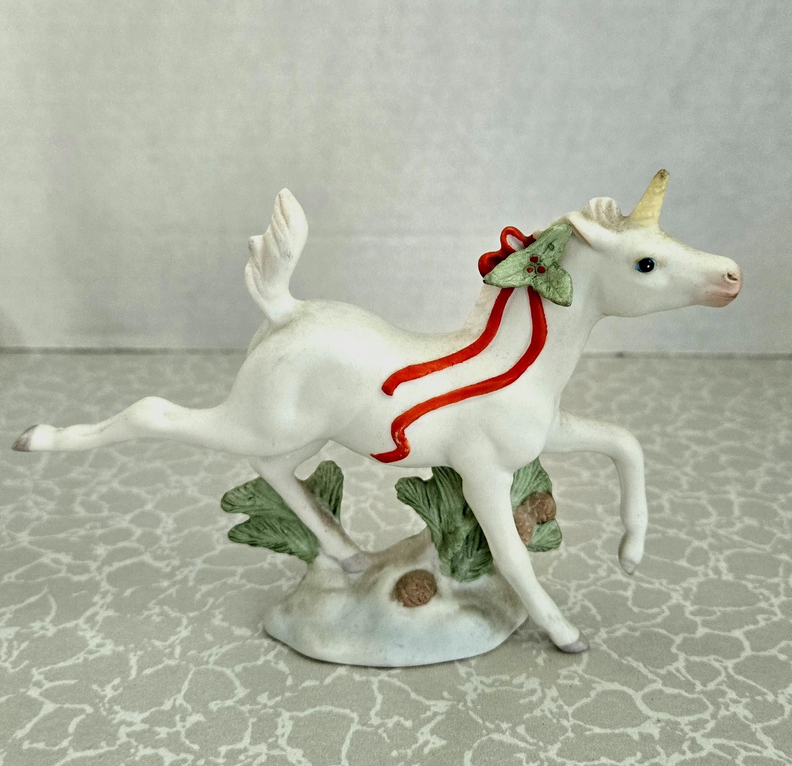 Vintage Porcelain Christmas Unicorn Figurine 1991 Enesco