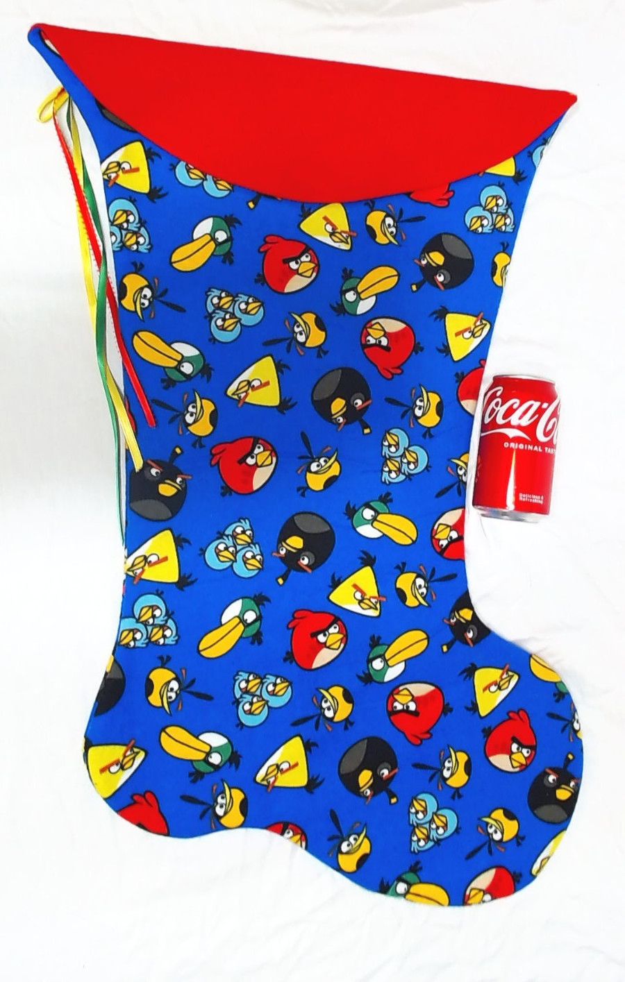 GIANT CHRISTMAS STOCKING ANGRY BIRDS PRINT , NEW  HANDCRAFTED, USA