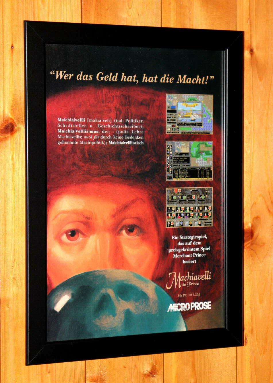 Machiavelli The Prince Video game Old Rare small Poster / Vintage Ad Page Framed
