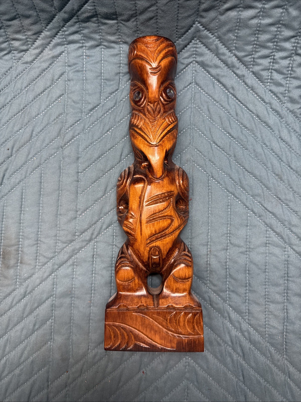 Authentic Vintage Māori Tribal Totem Hand Carved Matai Timber W/ Paua Shell Eyes