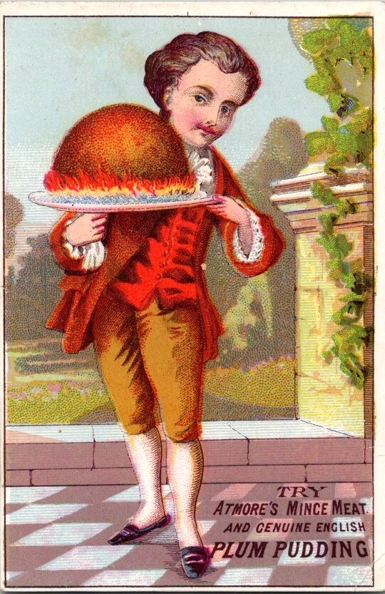 Vintage Antique Trade Card Atmore's Mince Meat Plum Pudding Broad Street Boston