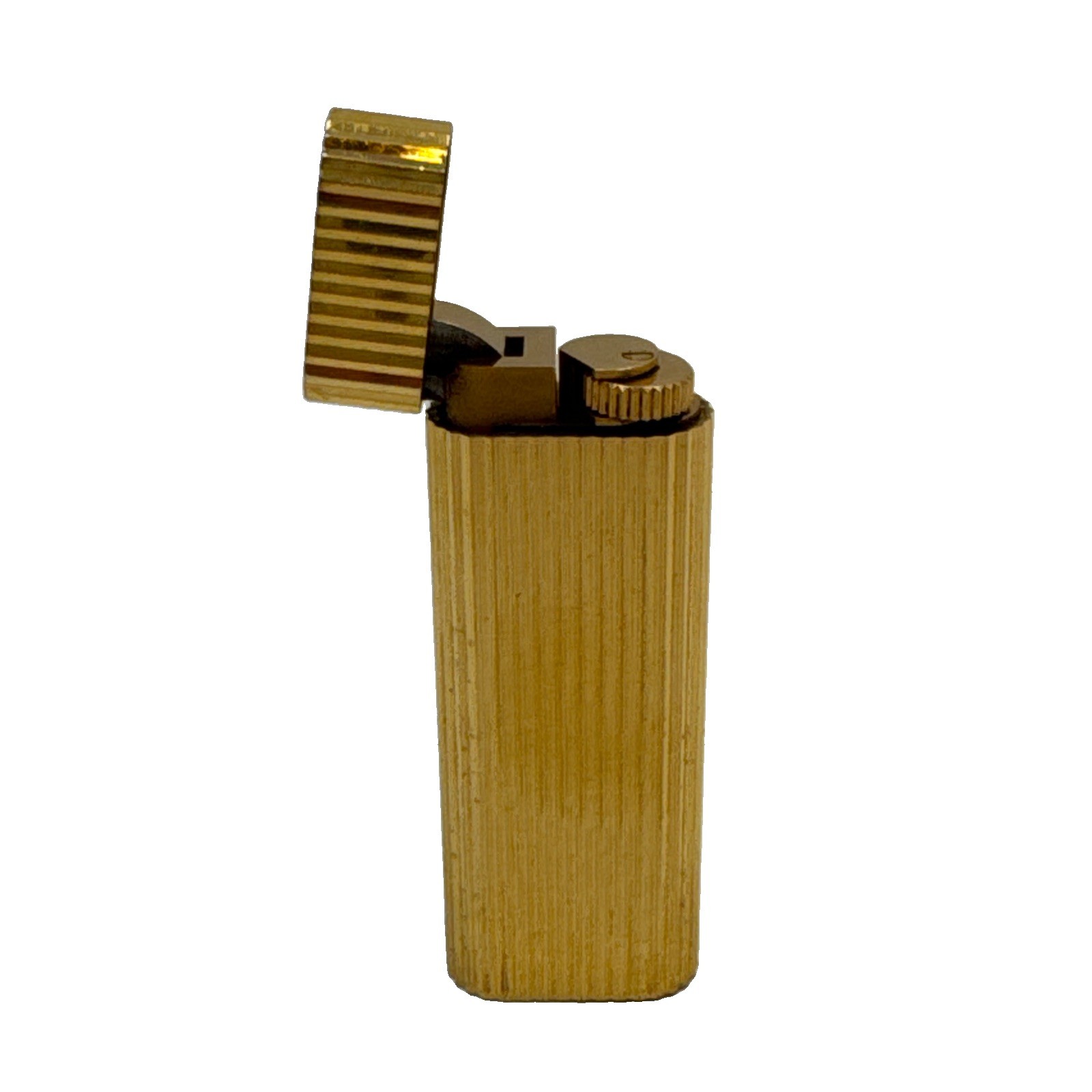 Vintage Cartier Lighter Gold Tone Ribbed Pocket Lighter Untested Engraved