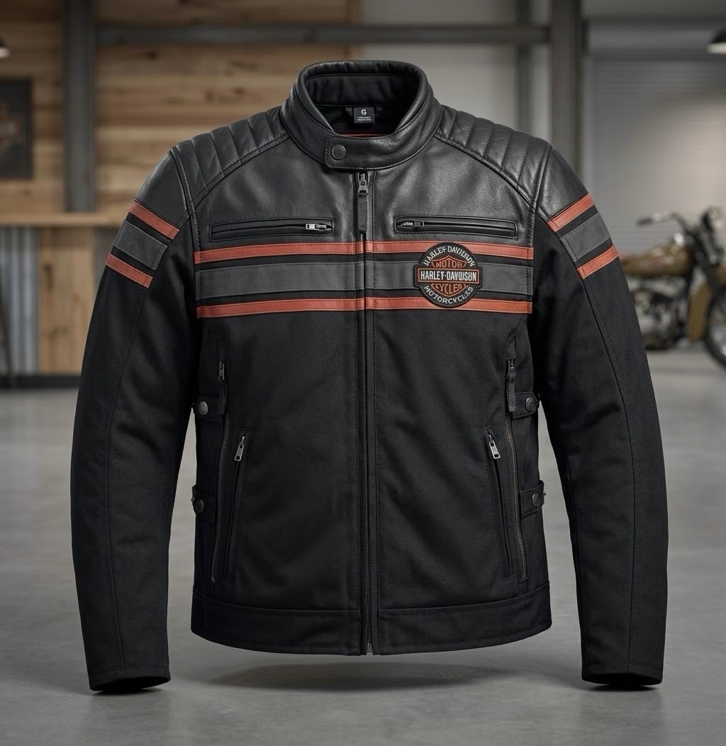 Harley Davidson Mens Genuine Motor Cycles Black Textile Mesh Riding Jacket Armor