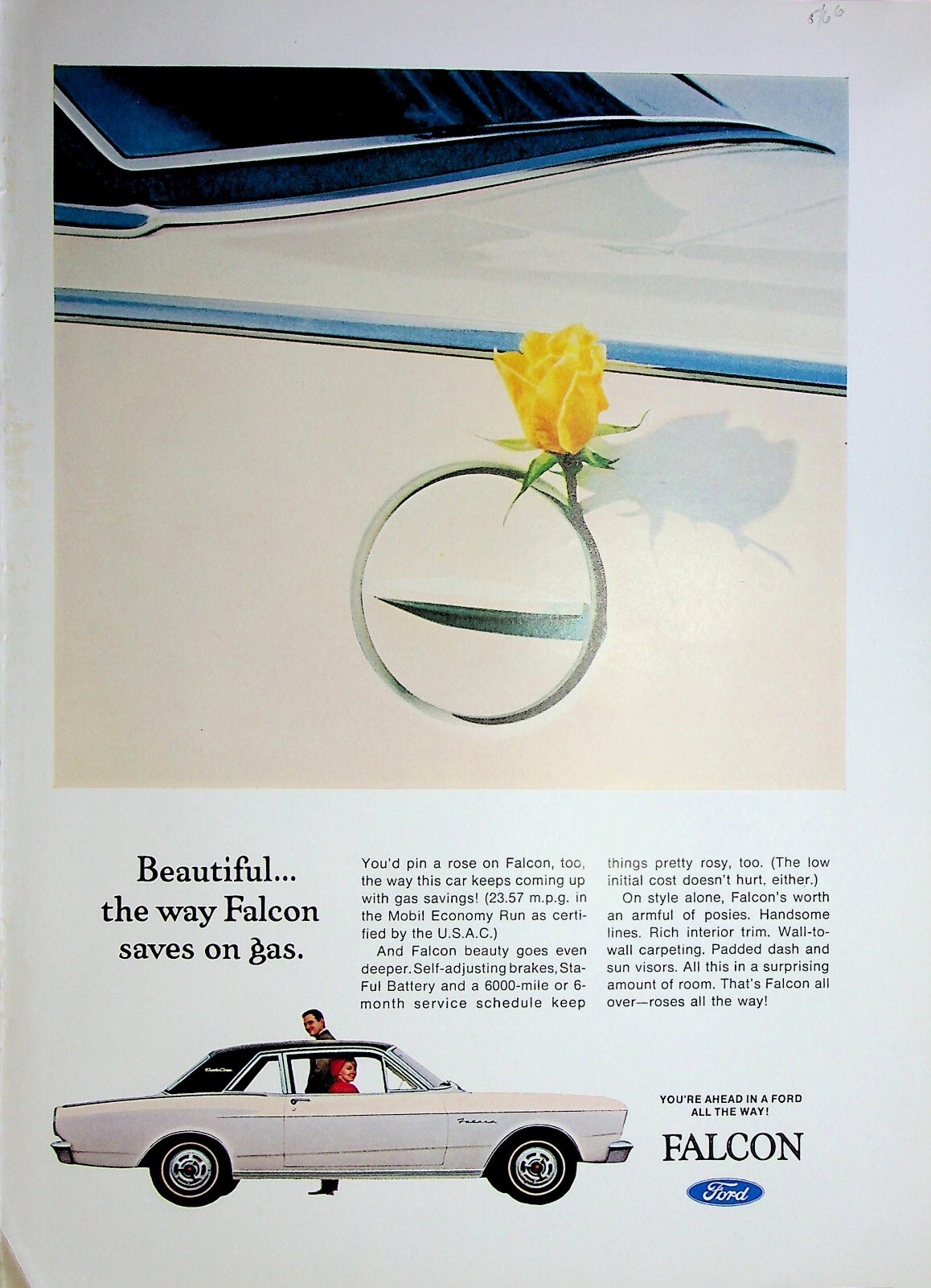 Original 1966 Ford AD: Beautiful... the way Falcon saves on gas.