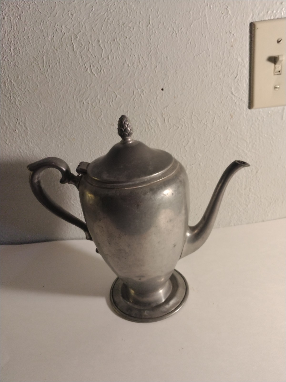Vintage Genuine Pewter Coffee Pot Hinged Lid Gooseneck Tea Pot 10”
