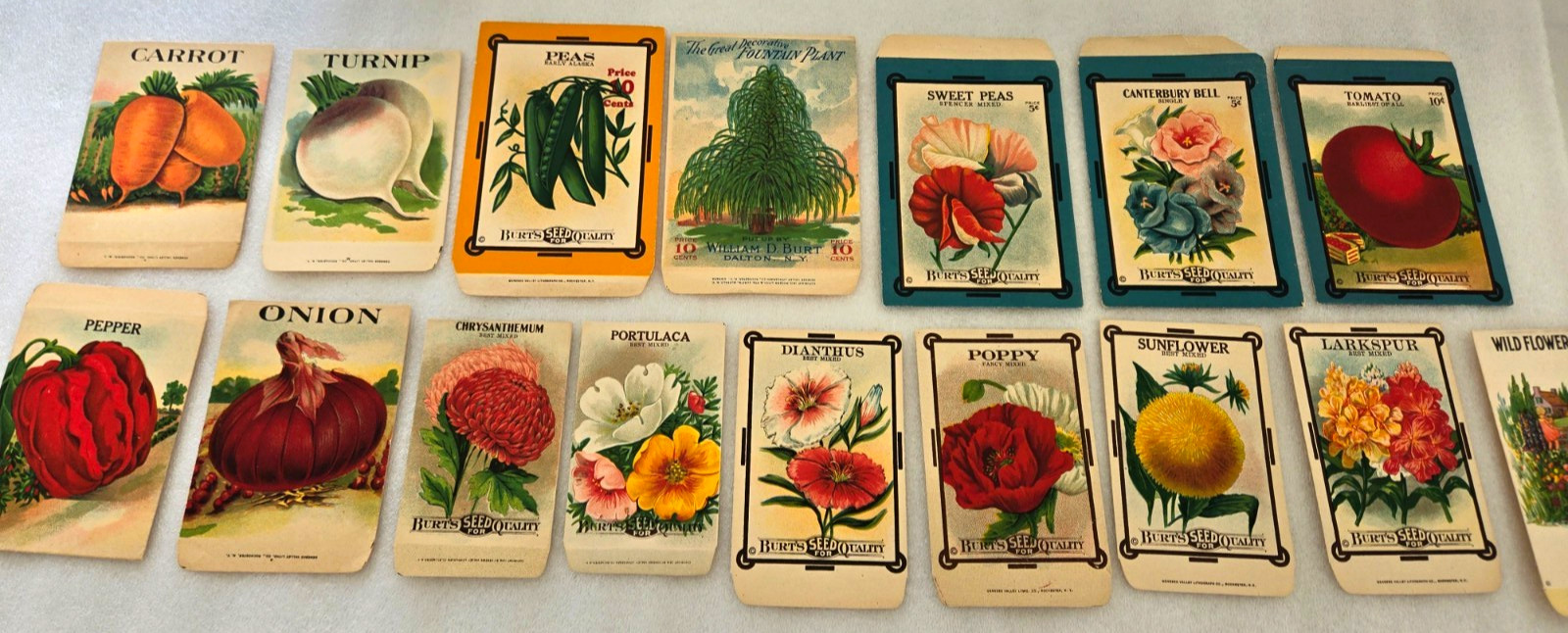 Antique 1915-1918 Seed Packets Lot 16 Color Lithographs Flowers Vegetables