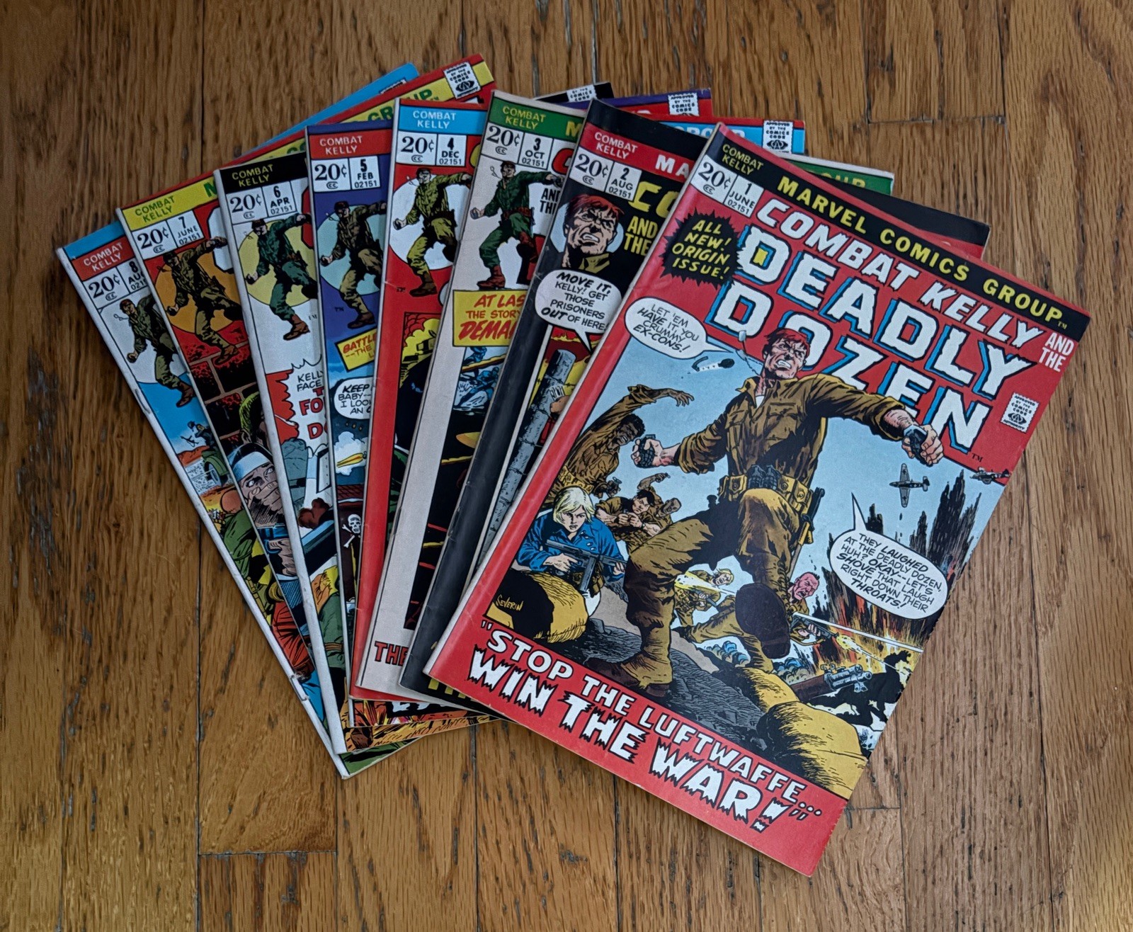 Combat Kelly & Deadly Dozen 1 2 3 4 5 6 7 8 1972 Complete Set Marvel War VF- 7.5