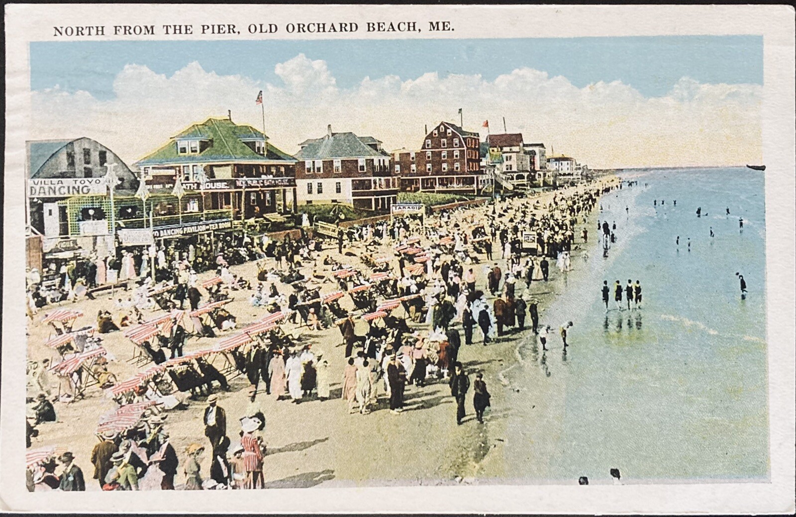 OLD ORCHARD BEACH, MAINE. C.1922 PC. (A1)~VIEW OF BUSY BEACH SCENE