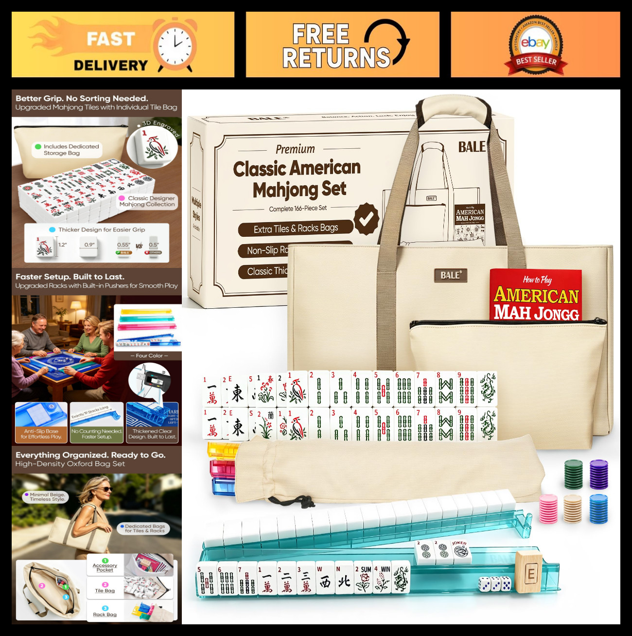 Upgraded American Mahjong Tile Set with Complete Game Accessories - Fun Family G