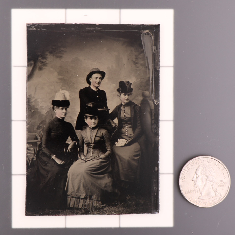 Antique CDV 6th Plate Tintype Victorian Family or Group of Young Men Women #1300
