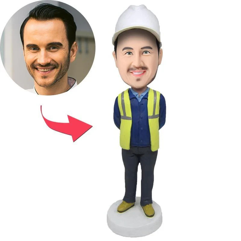Personalized Construction Worker Bobblehead Custom Figurine with Engraved Text U