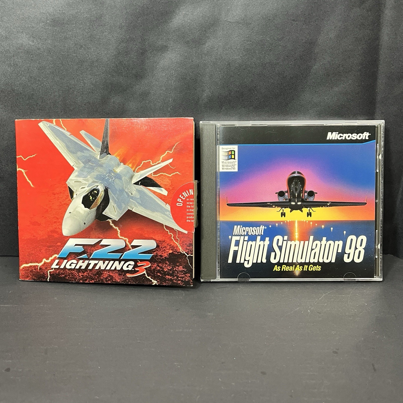 Retro 2 Vtg Flight Simulator Game Cd F22 Lightning 3 1996 Microsoft 98