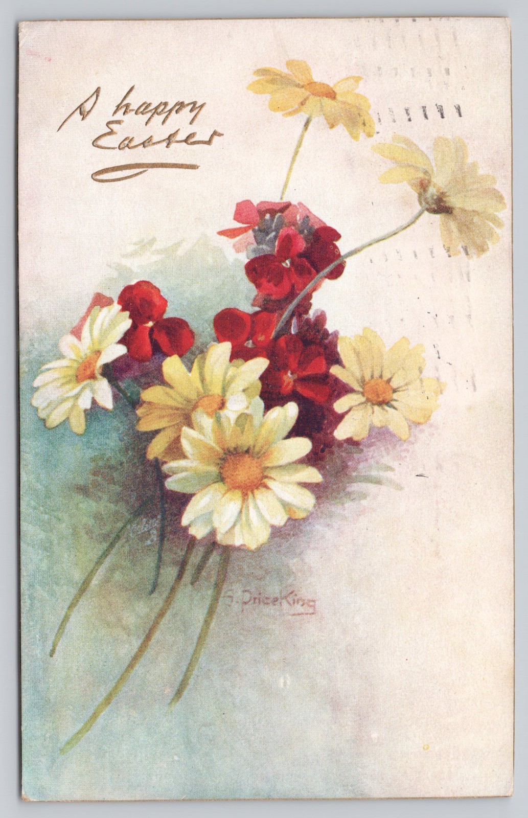 Raphael Tuck Oilette Yellow Marguerites Wallflowers Easter Postcard
