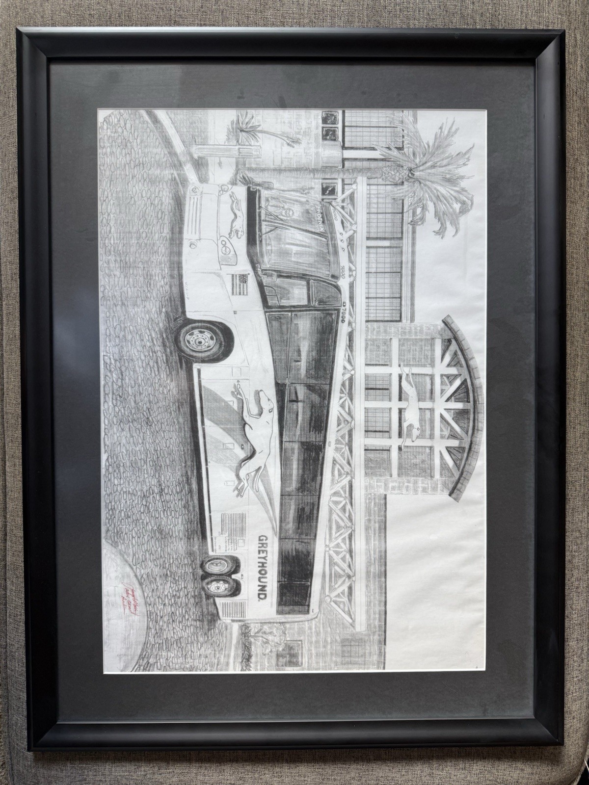 Framed Original Greyhound Bus Artwork Auction Signed Transportation Memorabilia