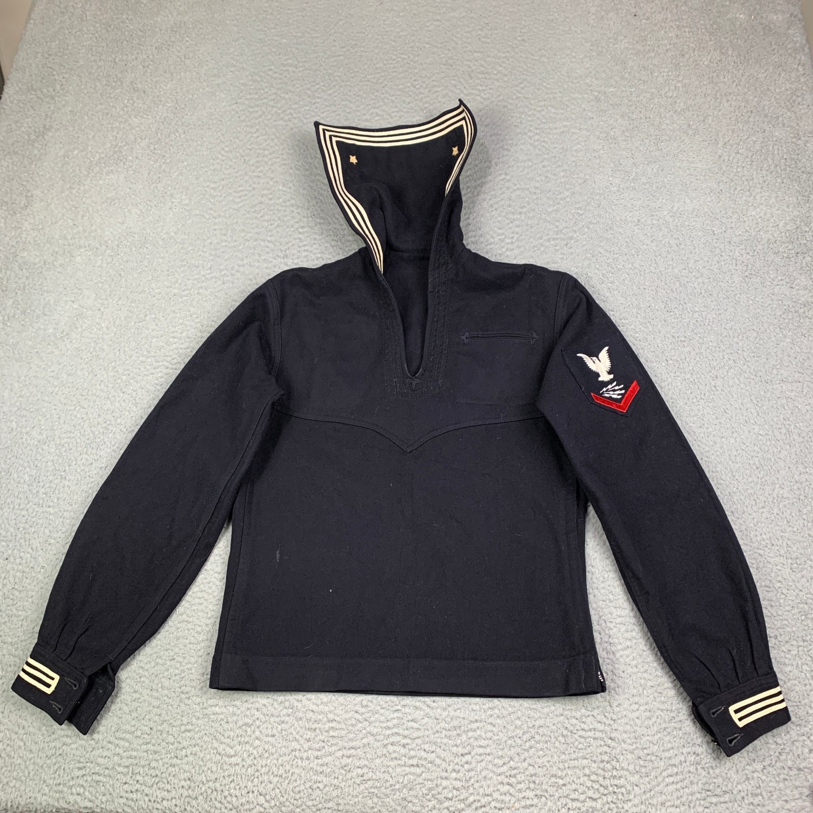 Vintage US Navy WWII Sailor Cracker Jack Uniform Shirt Jumper Mens 40R Blue Wool