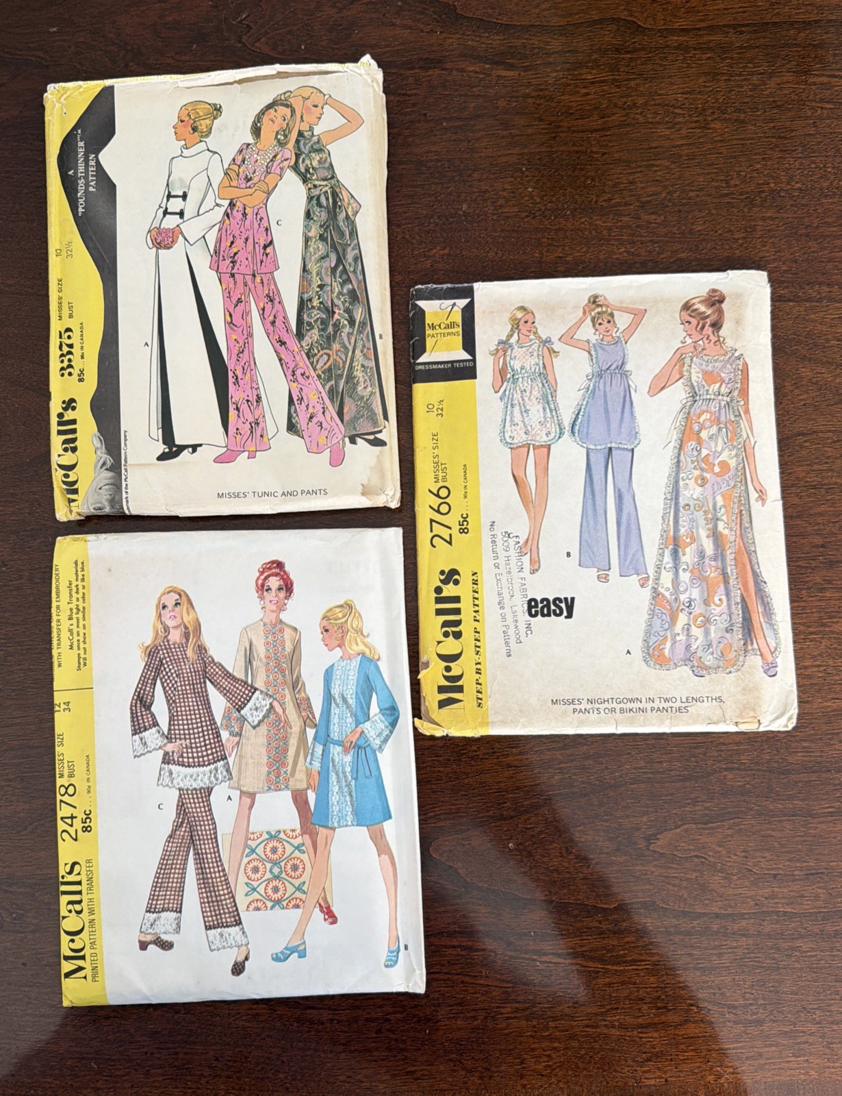 Vintage McCalls Sewing Patterns Lot Of 3 Misses Dresses & Tops 1970s Retro Style