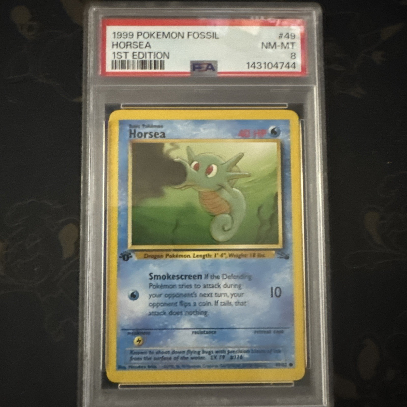 1999 Pokemon Fossil 1st Edition #49 Horsea PSA 8 NM-MT
