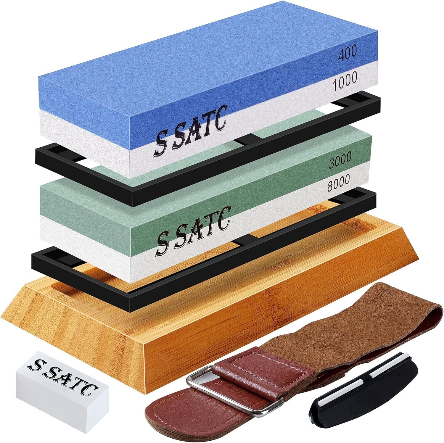 10PCS Whetstone Knife Sharpening Wet Stone Set 400/1000/3000/8000 Grit Dual-Side