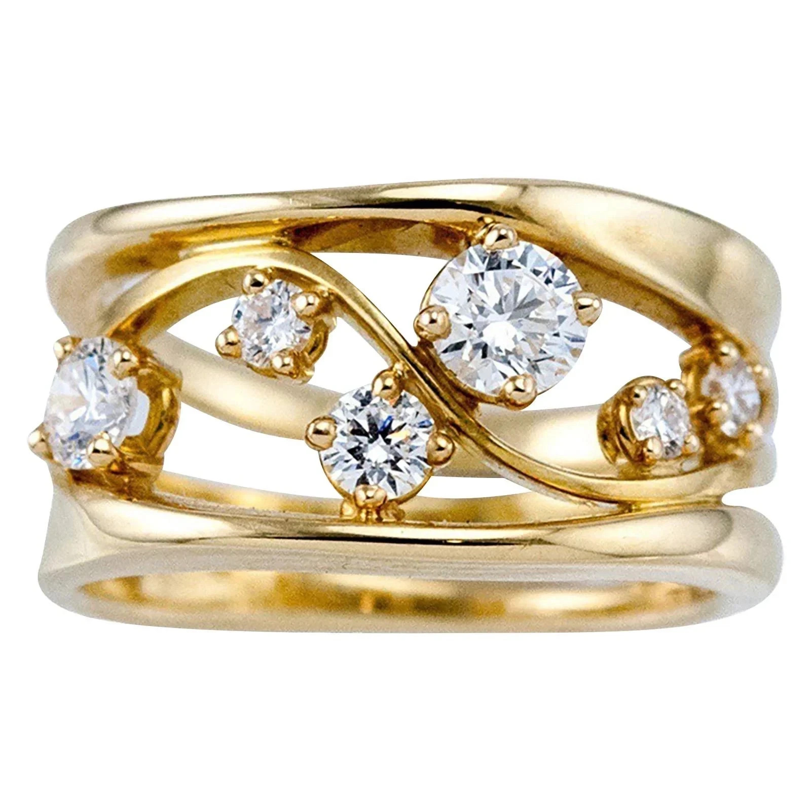 18K Yellow Gold Over Wedding Band Ring Round Cut Diamond For Beautiful Women's
