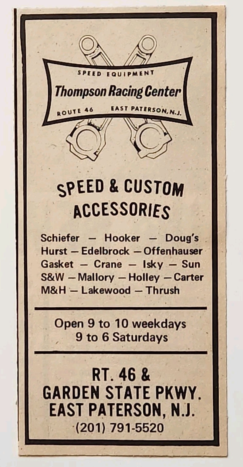 Vintage 1969 Thompson Racing Center Print Ad East Paterson NJ Speed Accessories