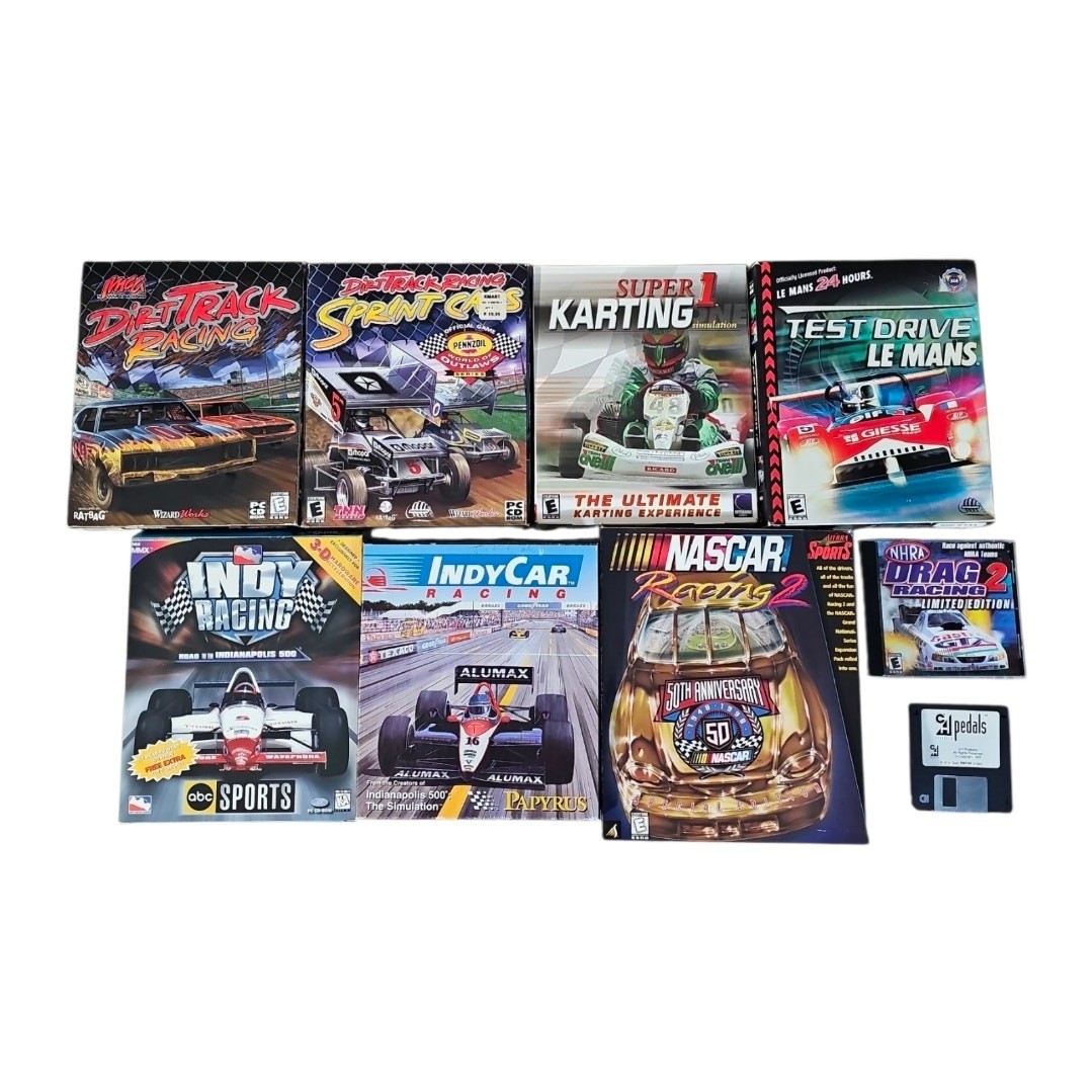 Vintage PC Racing Game Lot Big Box Dirt Track NASCAR IndyCar Le Mans Floppy