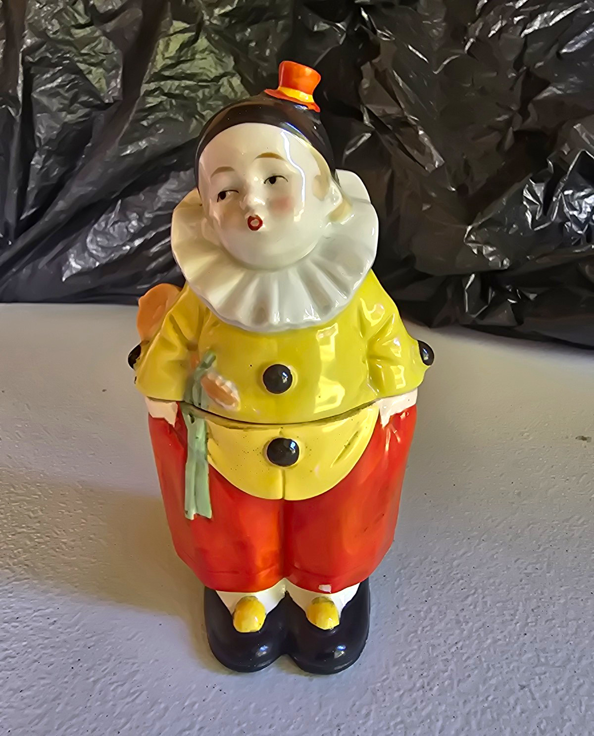 vintage german oriental boy humidor container hand painted ceramic pierrot