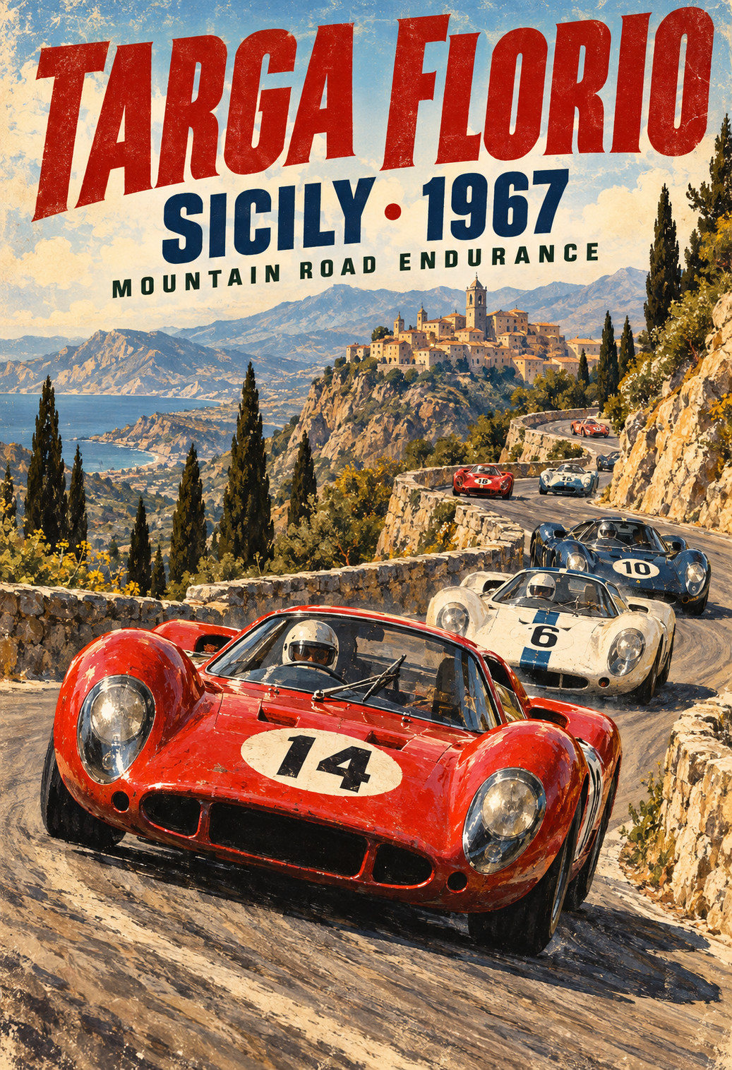 1967 Targa Florio Vintage Sports Car Racing Sicily 13x19 Poster