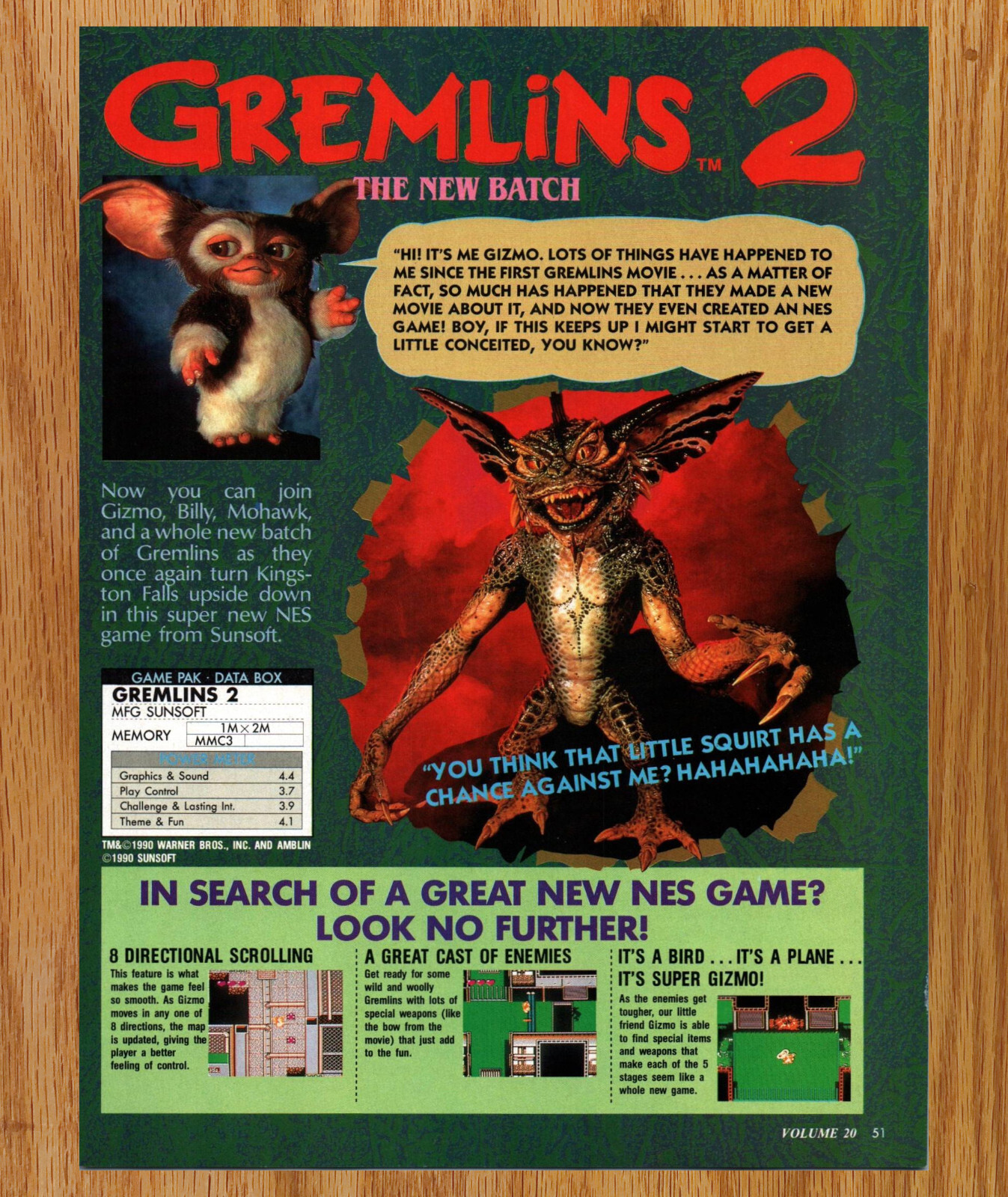 Gremlins 2 the New Batch Sunsoft Gizmo - Video Game Print Ads Poster Art 1991