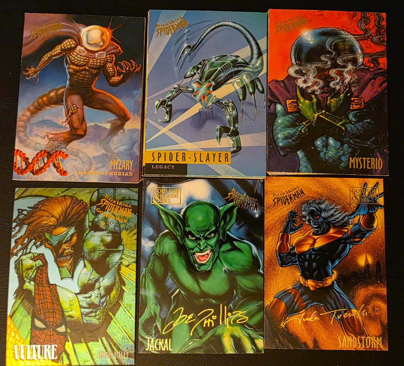 1995 Fleer Ultra Spiderman lot. Base, Golden Web, Gold Signature Autograph