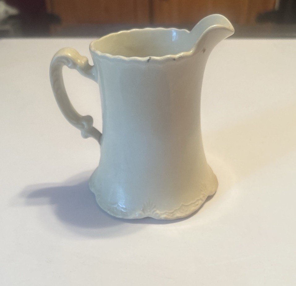 Antique Homer Laughlin bone white ironstone Pitcher, 1920 Ohio, 4.5”, Excellent
