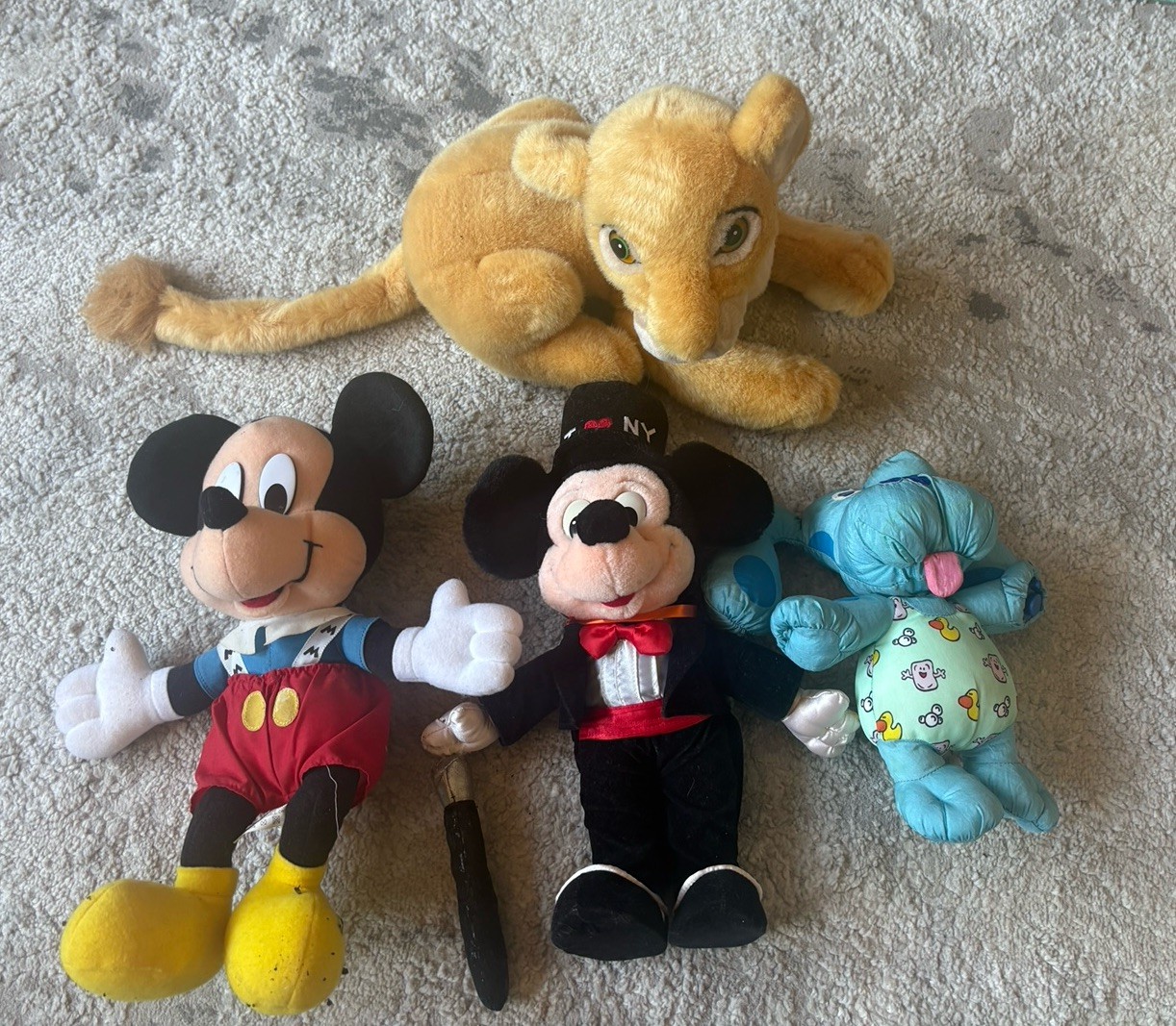 Vintage Disney Plush Set Mickey Simba Blues Clues I Love NY 4 Pieces