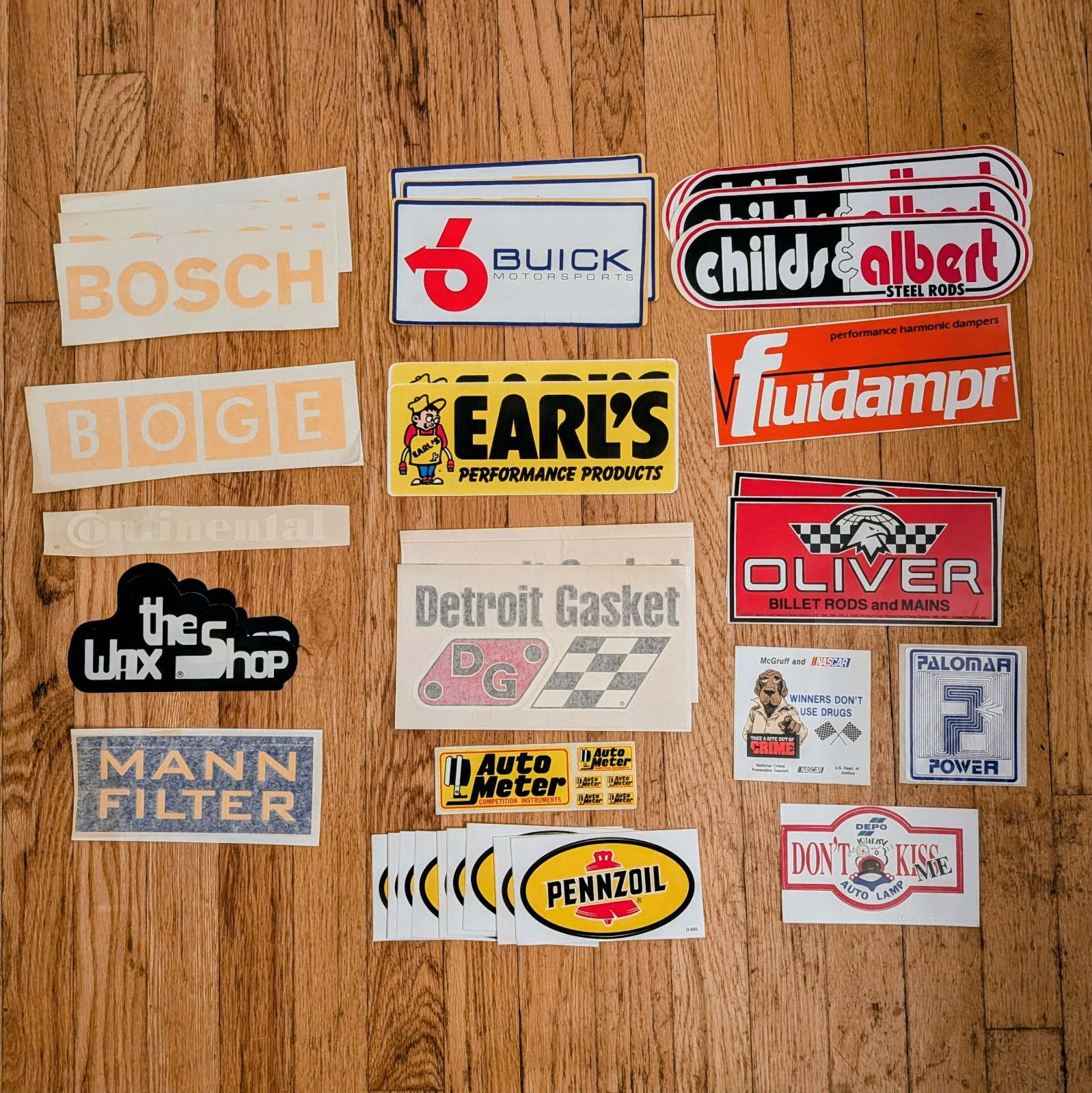 Vintage 80s 90s Auto Racing Car Parts Sticker Decal Lot 36 - Pennzoil Bosch