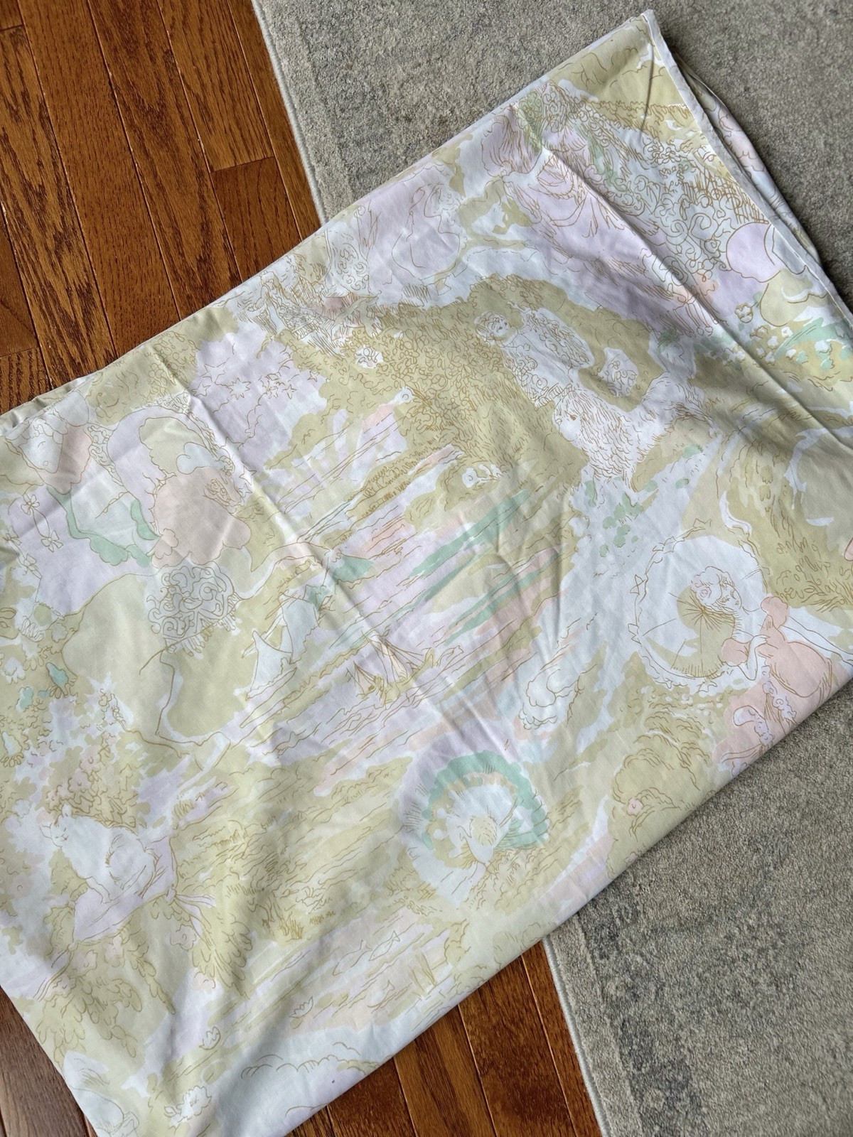 Vintage RARE Martex Fantasy Garden Fitted Sheet FLAW 1972 HTF Romantic Print 