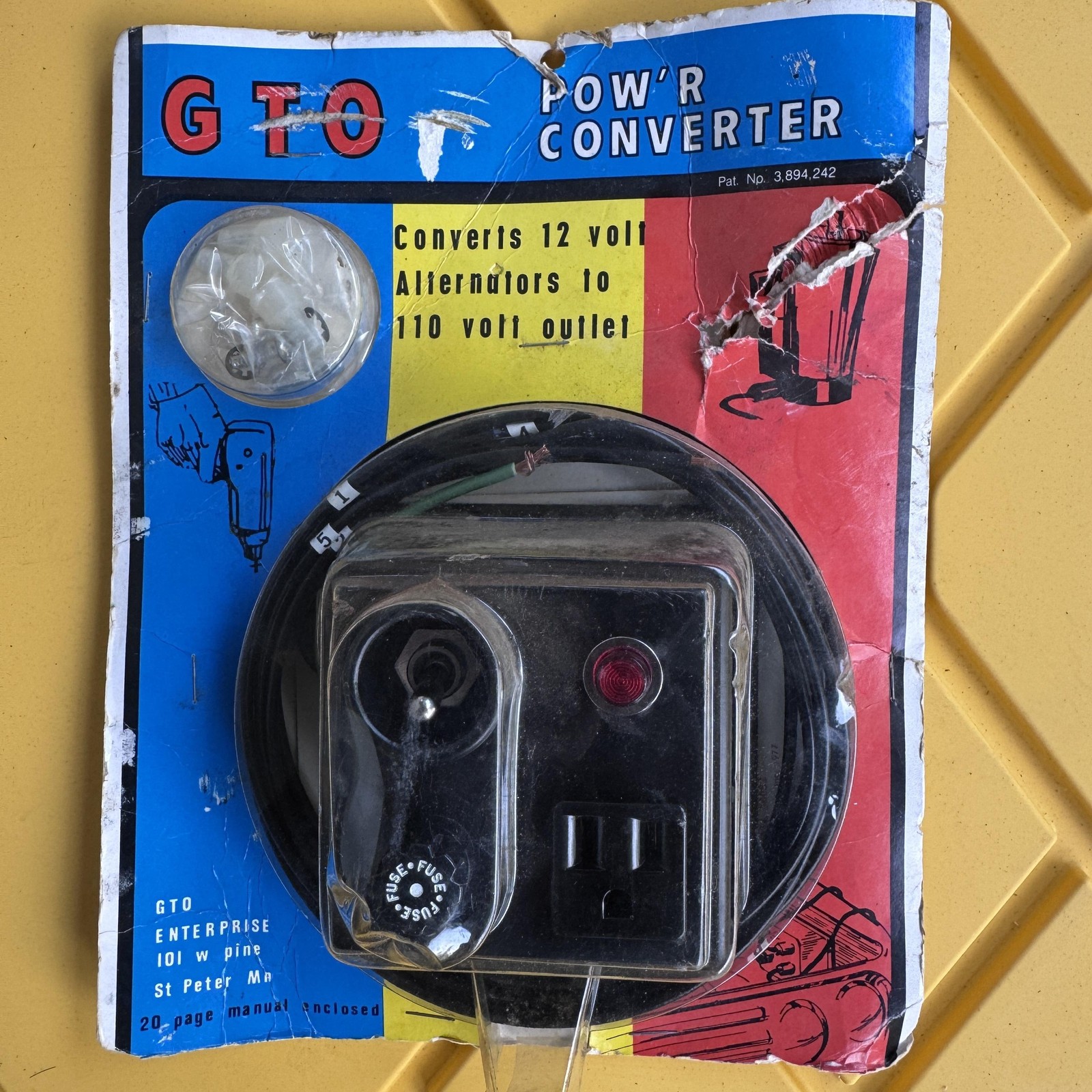 Vintage GTO Pow\'r Converter 12V to 110V Outlet PC-12 Auto Marine Farm NOS Unused